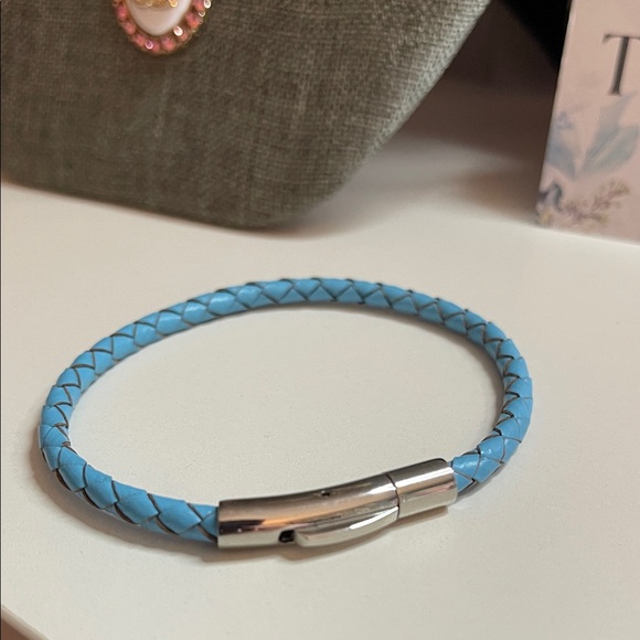 Blue Braided Bracelet with Silver Clasp 7” - Picture 3 of 5